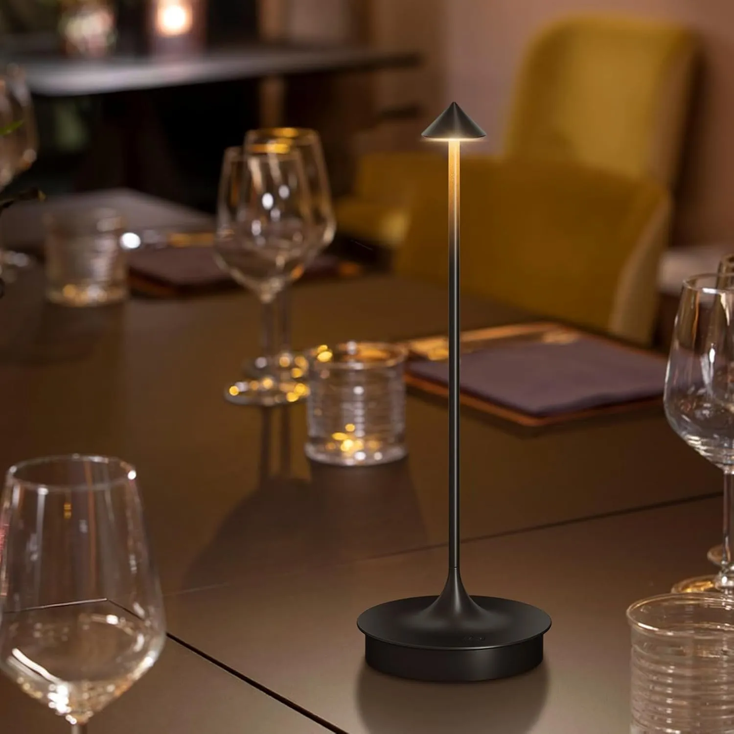 Cordless Table Lamp Rechargeable LED Battery Operated 4000mAh Table Lamp Touch Dimmable Lamp Outdoor Waterproof Portable Wireless Table Light for Dining Restaurant Bar Indoor/Outdoor Use (Black-1PC)