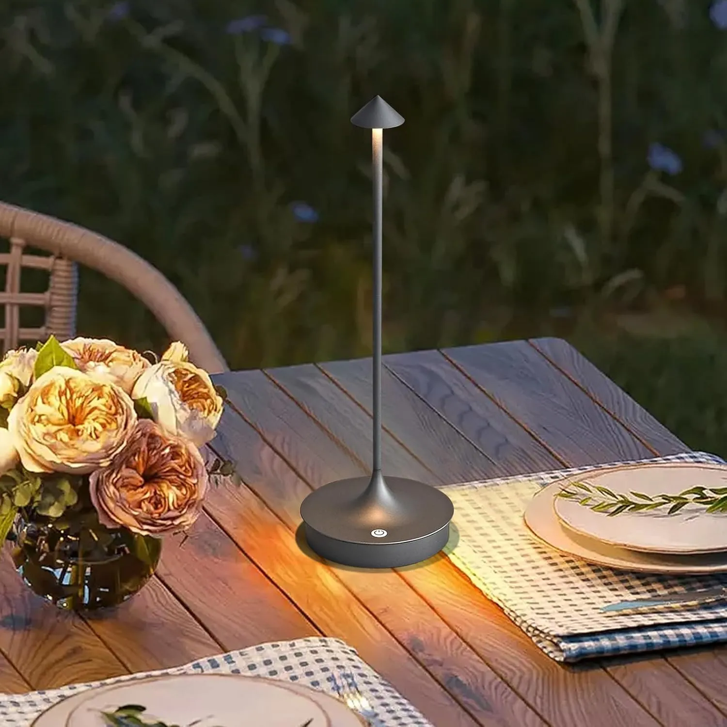 Cordless Table Lamp Rechargeable LED Battery Operated 4000mAh Table Lamp Touch Dimmable Lamp Outdoor Waterproof Portable Wireless Table Light for Dining Restaurant Bar Indoor/Outdoor Use (Grey-1PC)