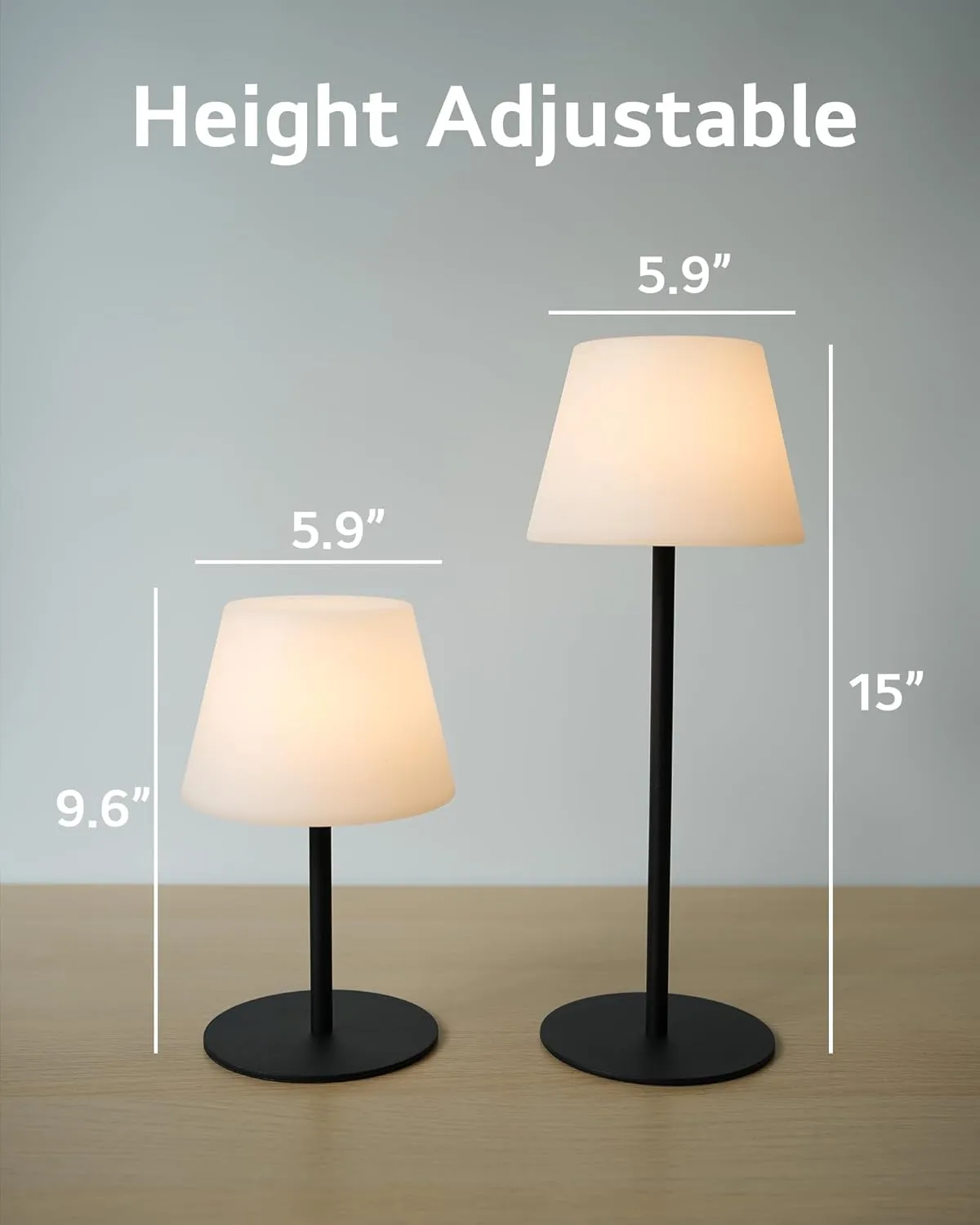 Cordless Table Lamp Rechargeable, Outdoor Battery Operated Table Lamp Waterproof, Portable Touch Dimmable Night Light, Height Adjustable, for Home/Bedroom/Patio/Restaurant (2Pack Black)