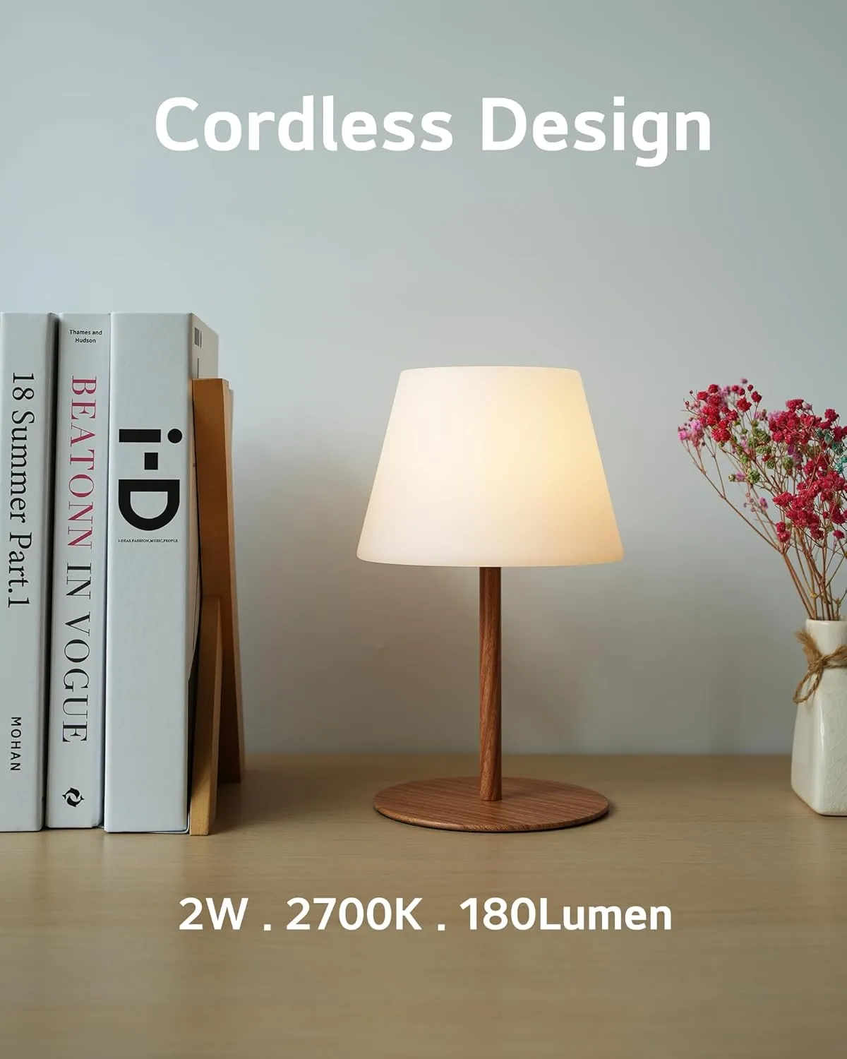 Cordless Table Lamp Rechargeable, Outdoor Battery Operated Table Lamp Waterproof, Portable Touch Dimmable Night Light, Height Adjustable, for Home/Bedroom/Patio/Restaurant (Wood)