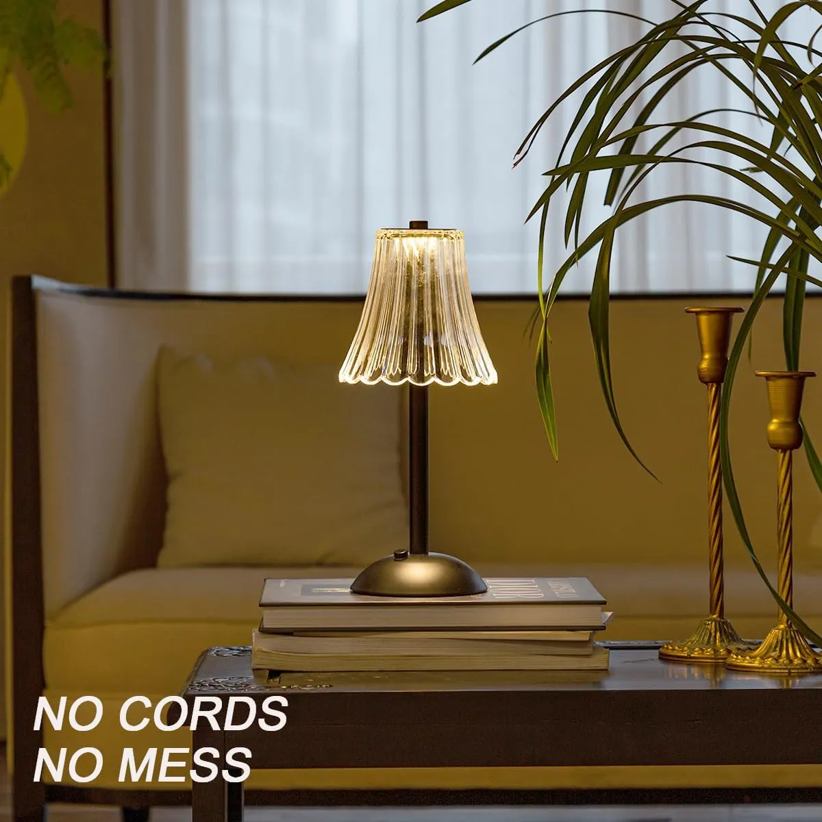 Cordless Table Lamps for Home,Table,Dining Room, Gold Rechargeable Lamps, USB Charge 12'' Tall LED Brass Portable Outdoor Indoor Table Lamp with Built-in Dimmer (Black-White)