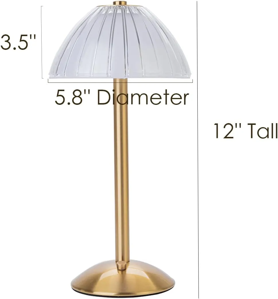 Cordless Table Lamps for Home,Table,Dining Room, Gold Rechargeable Lamps, USB Charge 12'' Tall LED Brass Portable Outdoor Indoor Table Lamp with Built-in Dimmer (Gold)