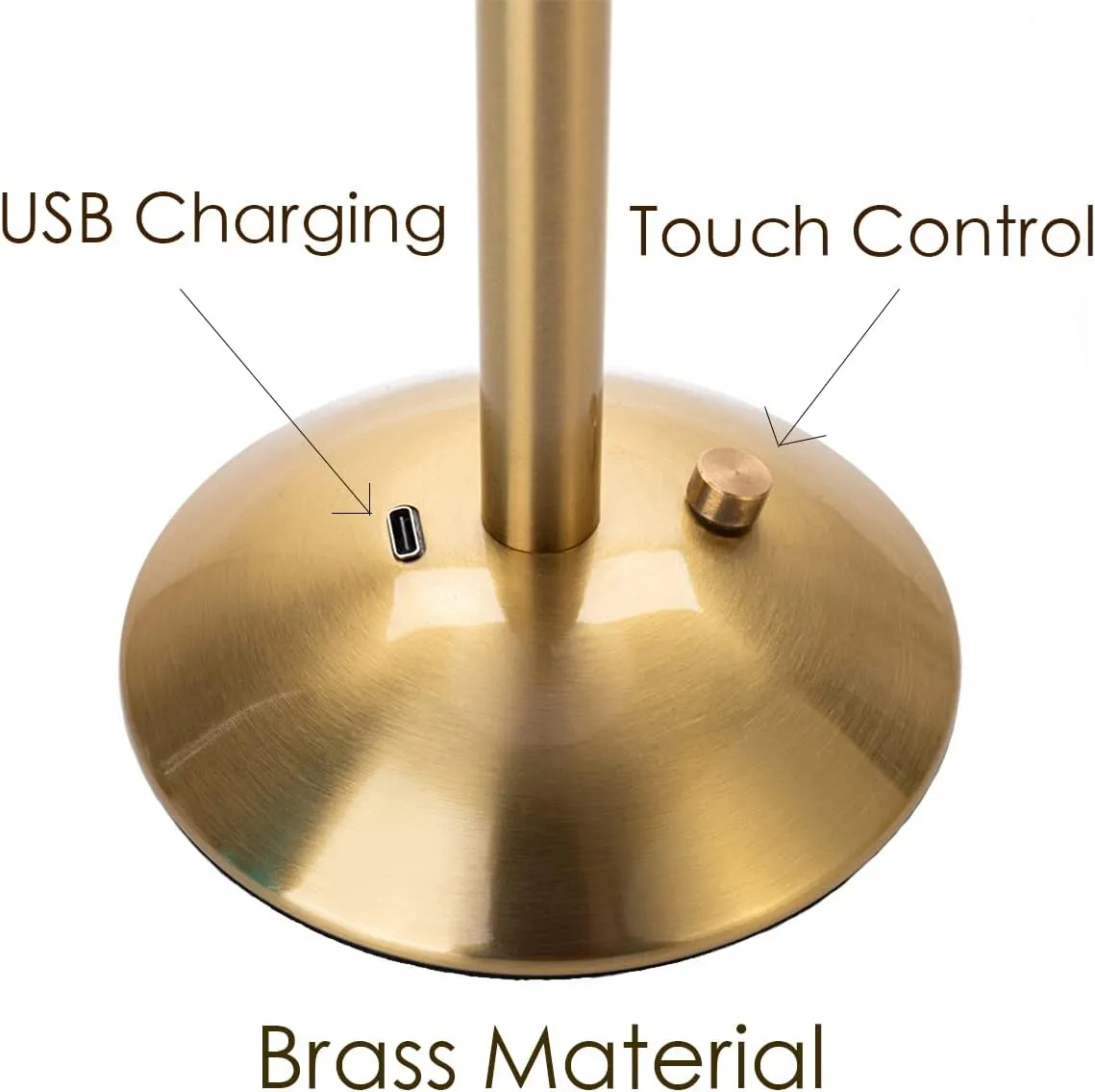 Cordless Table Lamps for Home,Table,Dining Room, Gold Rechargeable Lamps, USB Charge 12'' Tall LED Brass Portable Outdoor Indoor Table Lamp with Built-in Dimmer