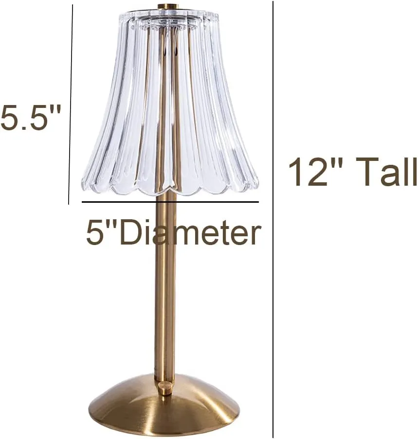 Cordless Table Lamps for Home,Table,Dining Room, Gold Rechargeable Lamps, USB Charge 12'' Tall LED Brass Portable Outdoor Indoor Table Lamp with Built-in Dimmer