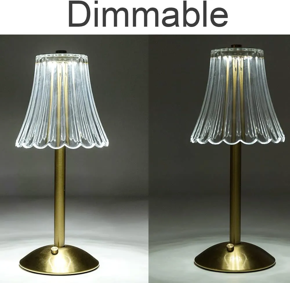Cordless Table Lamps for Home,Table,Dining Room, Gold Rechargeable Lamps, USB Charge 12'' Tall LED Brass Portable Outdoor Indoor Table Lamp with Built-in Dimmer