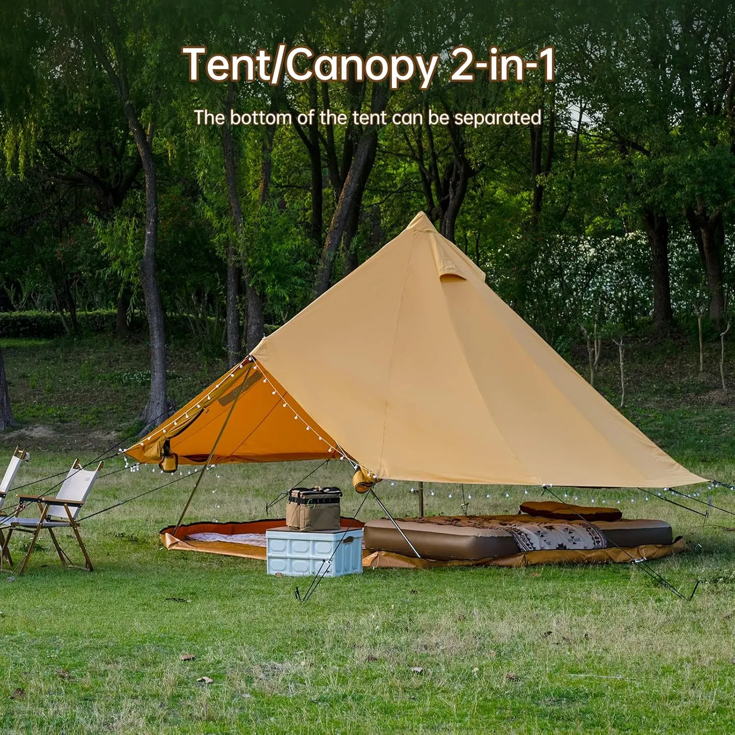 Cotton Canvas Bell Tent with Stove Jack, Roomy Yurt for Family Glamping Camping, 4 Season Tent with Zipped Removable Floor