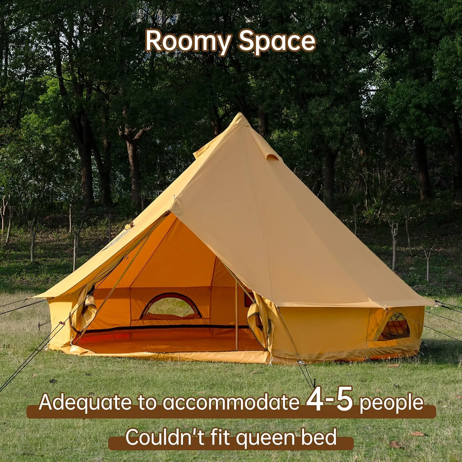 Cotton Canvas Bell Tent with Stove Jack, Roomy Yurt for Family Glamping Camping, 4 Season Tent with Zipped Removable Floor