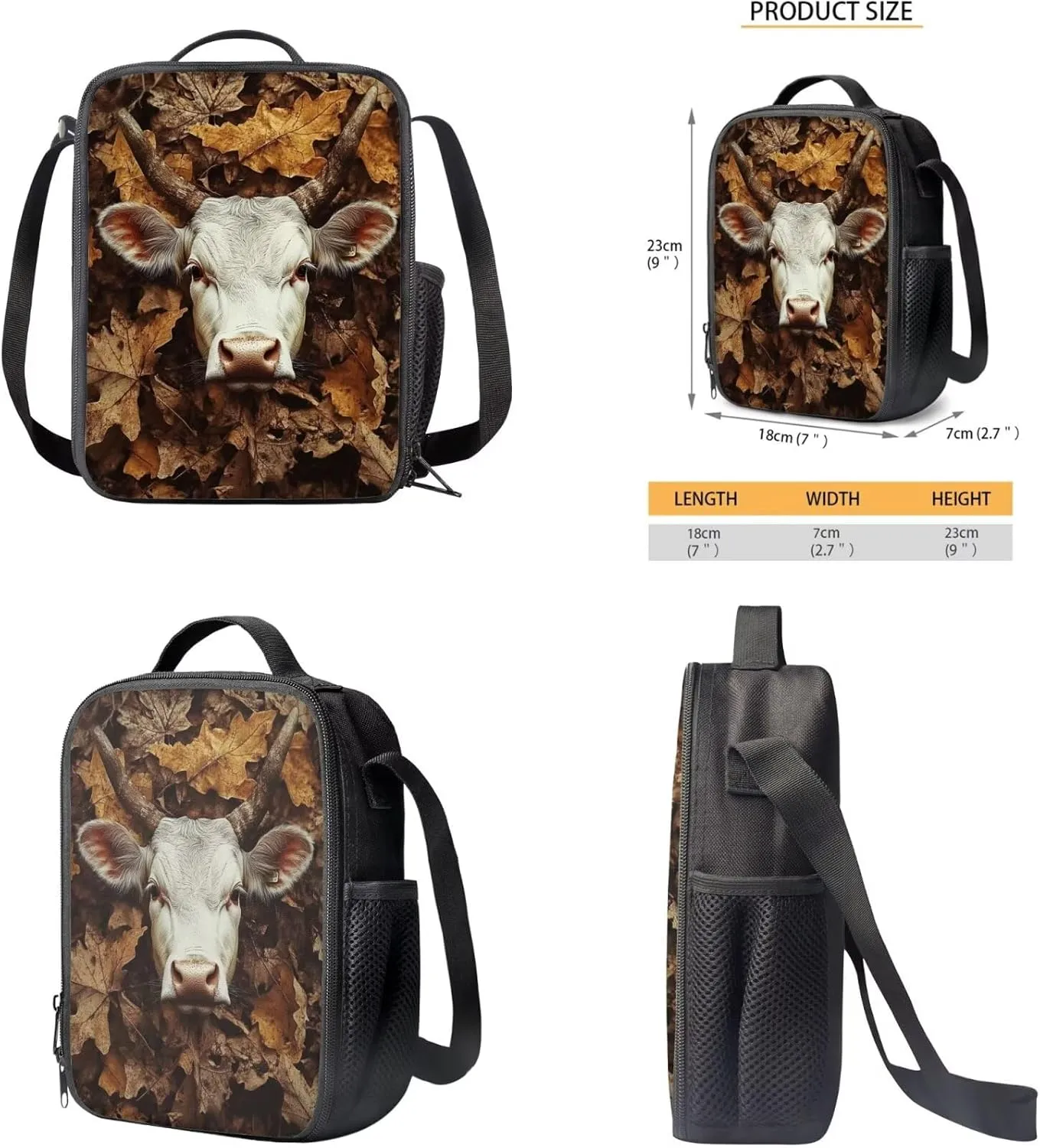 Cow Teens Backpack with Lunch Box and Water Bottle Sleeves Lightweight Kids Bookbags for Boys Ages 9-11 Portable Kids Bookbags with Pencil Case Back to School Gifts
