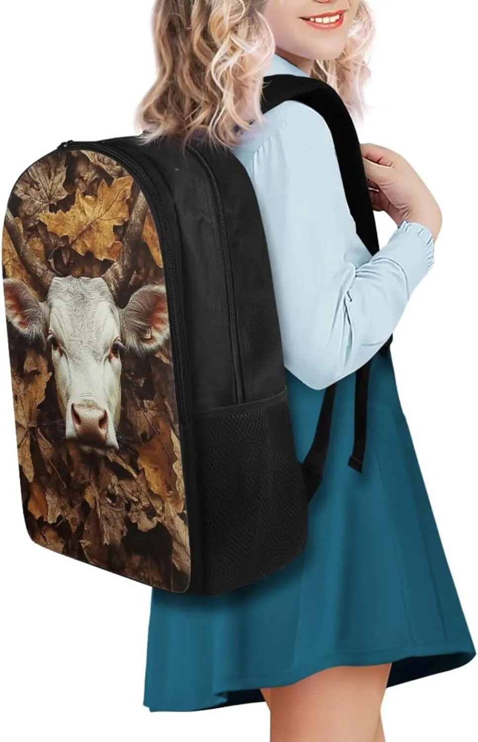 Cow Teens Backpack with Lunch Box and Water Bottle Sleeves Lightweight Kids Bookbags for Boys Ages 9-11 Portable Kids Bookbags with Pencil Case Back to School Gifts