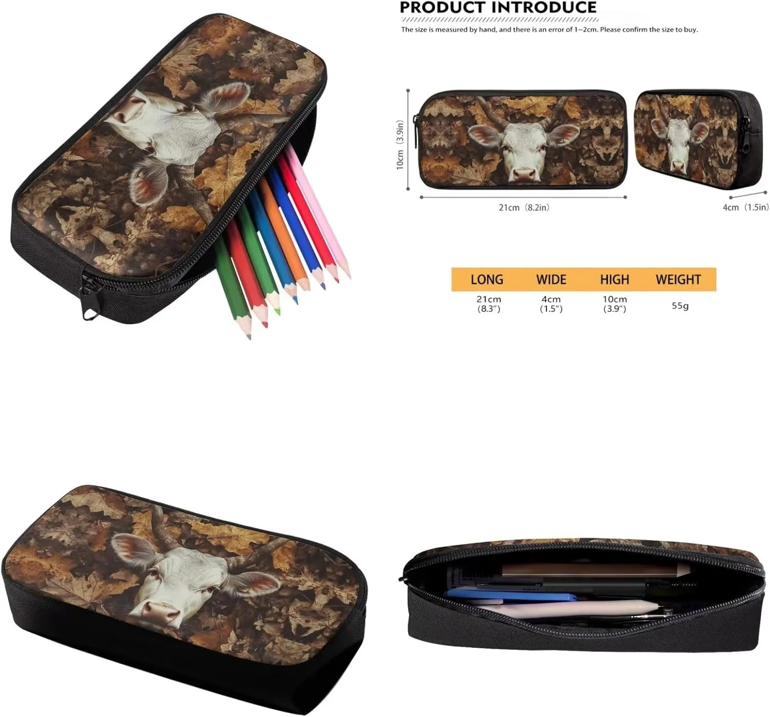 Cow Teens Backpack with Lunch Box and Water Bottle Sleeves Lightweight Kids Bookbags for Boys Ages 9-11 Portable Kids Bookbags with Pencil Case Back to School Gifts
