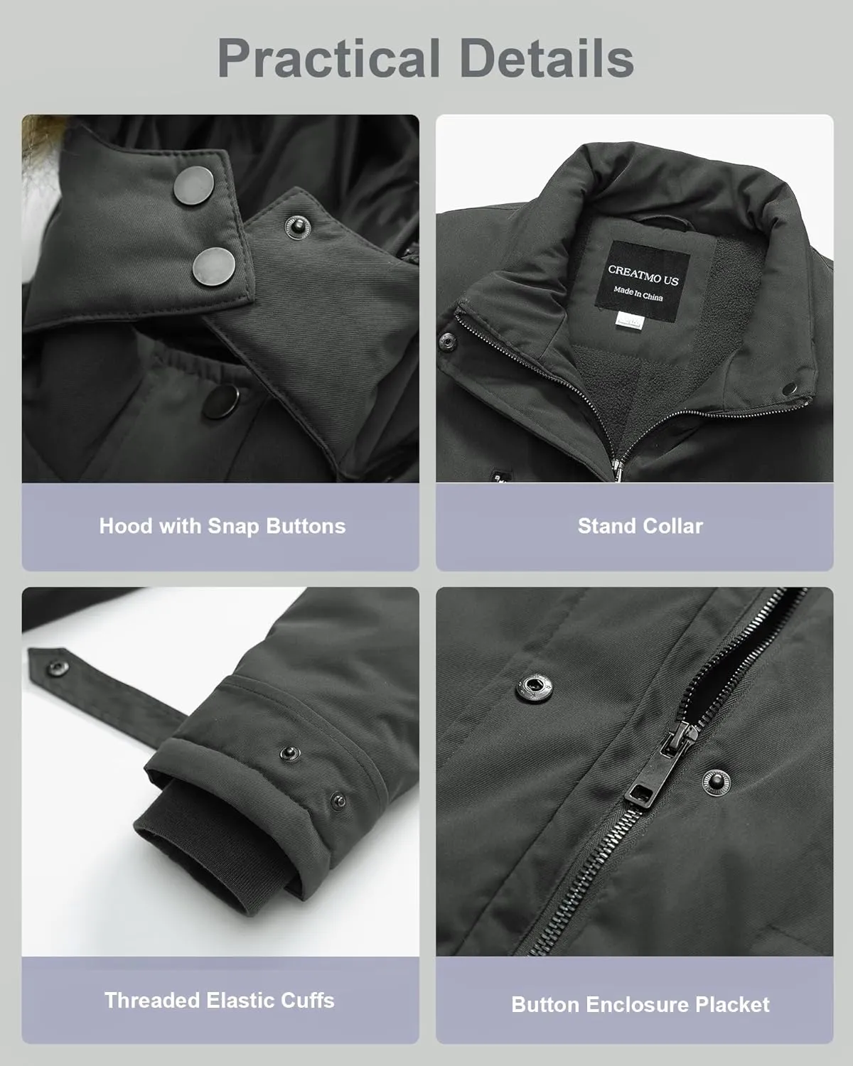 CREATMO US Women's Plus Size Winter Coat Waterproof Long Puffer Jacket Warm Military Thicken Parka with Fur Hood