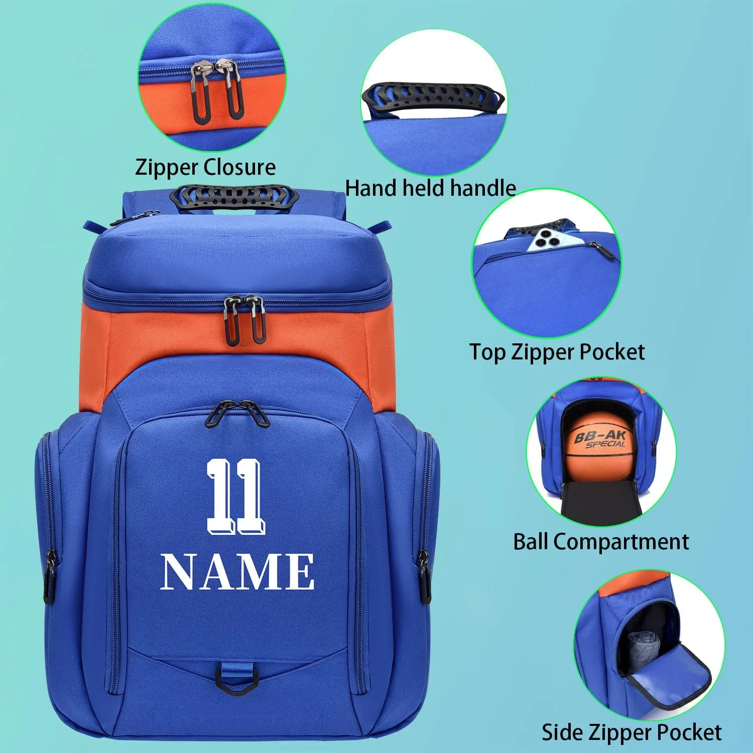 Custom Basketball Bag for Boys - Waterproof Backpack with Adjustable Straps, Personalized Name & Logo for Sports, Gym,Travel (Purple yellow)