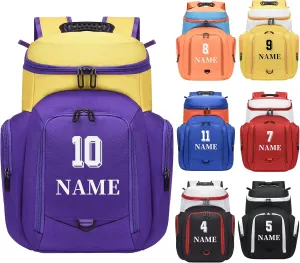 Custom Basketball Bag for Boys - Waterproof Backpack with Adjustable Straps, Personalized Name & Logo for Sports, Gym,Travel (Purple yellow)