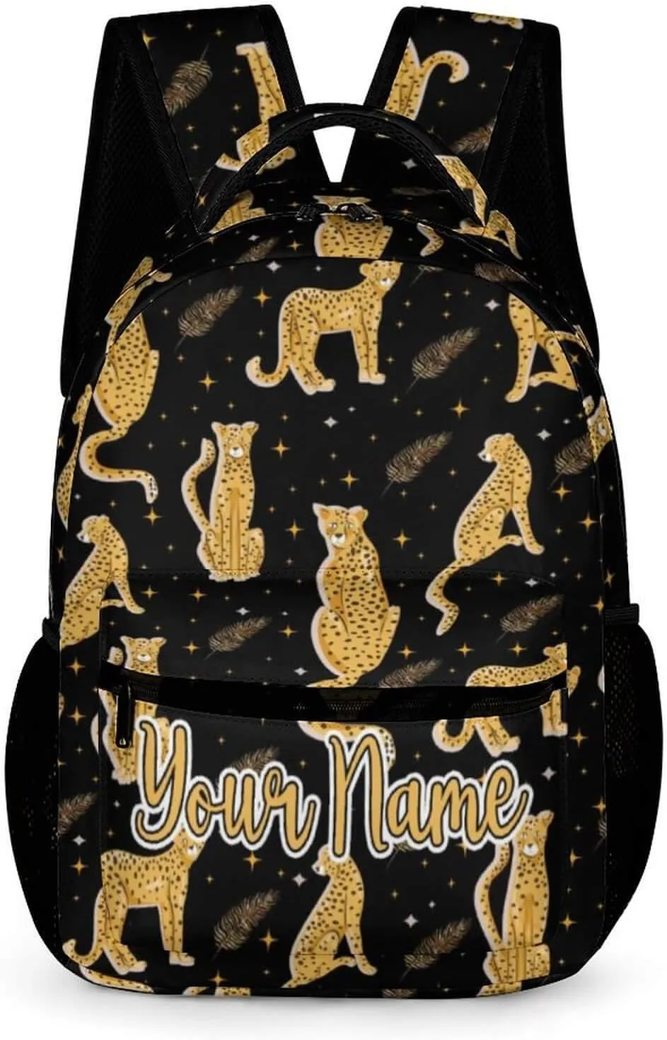 Custom Leopard School Backpack for Kids Girls Boys, 16 Inch Cute Cheetah Themed Bookbag, Personalized School Backpack for Students Children, Lightweight, Large Capacity