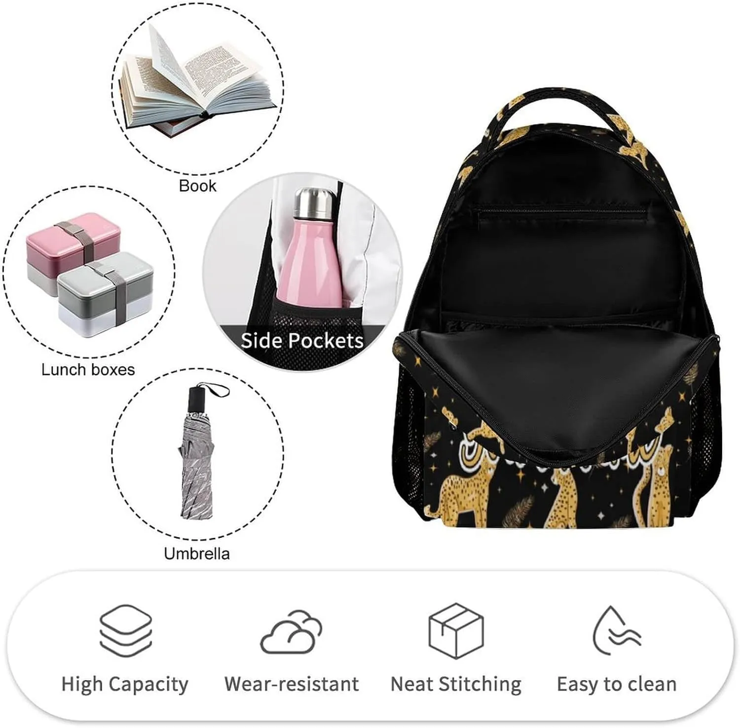 Custom Leopard School Backpack for Kids Girls Boys, 16 Inch Cute Cheetah Themed Bookbag, Personalized School Backpack for Students Children, Lightweight, Large Capacity
