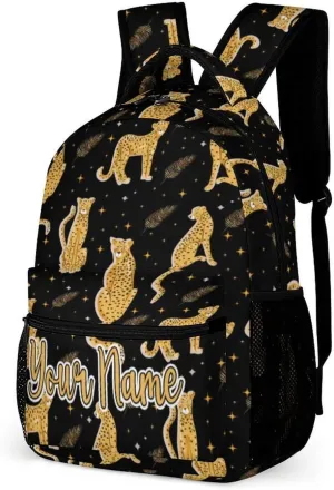 Custom Leopard School Backpack for Kids Girls Boys, 16 Inch Cute Cheetah Themed Bookbag, Personalized School Backpack for Students Children, Lightweight, Large Capacity