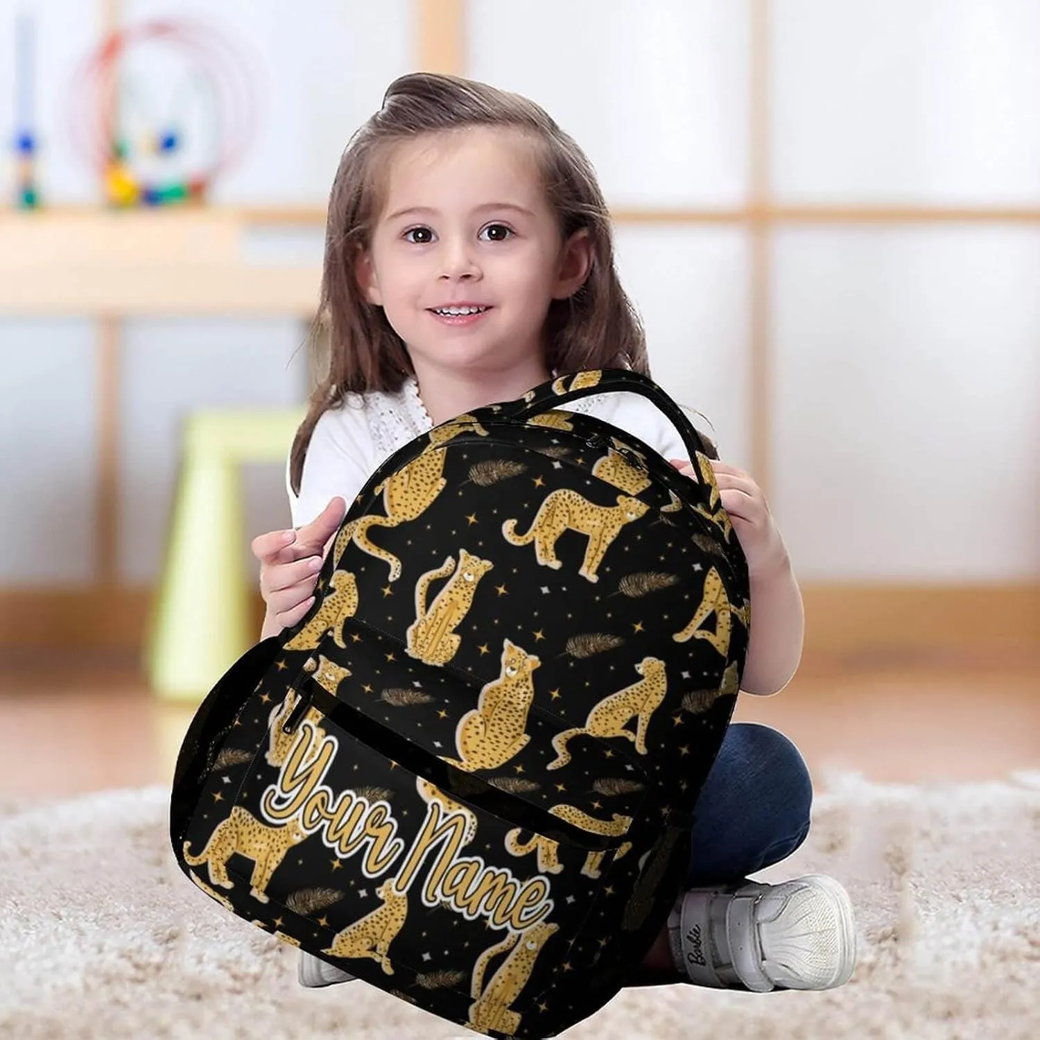 Custom Leopard School Backpack for Kids Girls Boys, 16 Inch Cute Cheetah Themed Bookbag, Personalized School Backpack for Students Children, Lightweight, Large Capacity