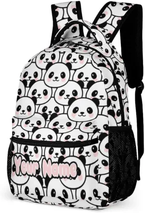 Custom Panda School Backpack for Kids Girls Boys, 16 Inch Cute Pandas Themed Bookbag, Personalized School Backpack for Students Children, Lightweight, Large Capacity
