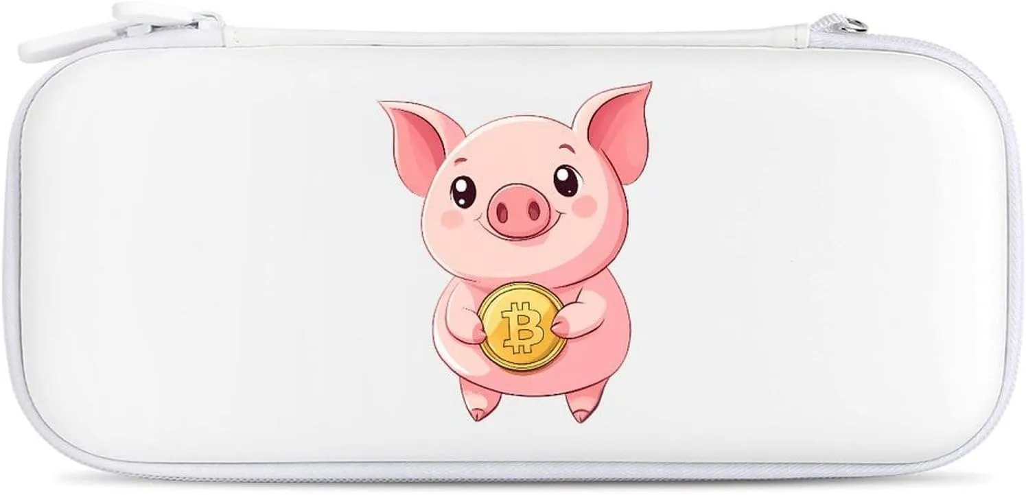 Cute Pig Holding Bitcoin Compatible with Switch Carrying Case Hard Travel Game Bag Pouch with 15 Games Accessories