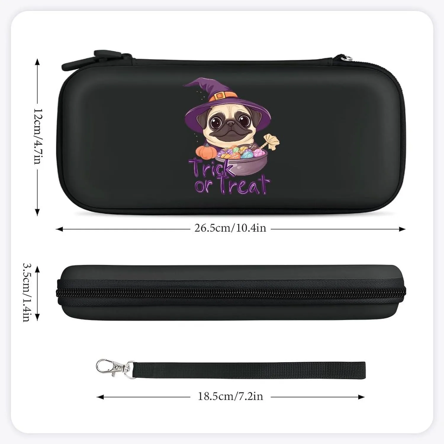 Cute Pug Dog Halloween Compatible with Switch Carrying Case Hard Travel Game Bag Pouch with 15 Games Accessories