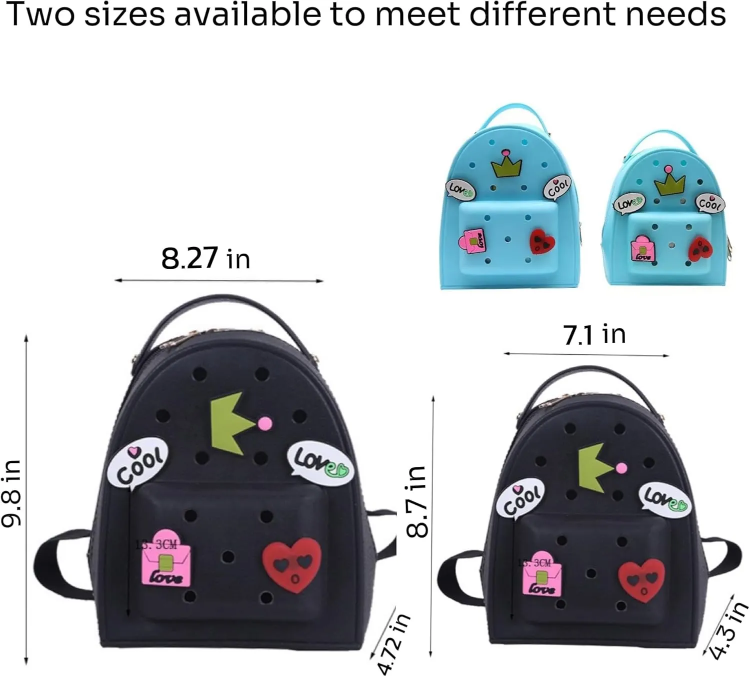 Cute Silicone Jelly Mini Backpack (2 Sizes) for Women Boys & Girls, Water-Resistant Lightweight Bag for Pool, Beach, Gym, Customizable Charms, Easy Clean (Black, Small Large)