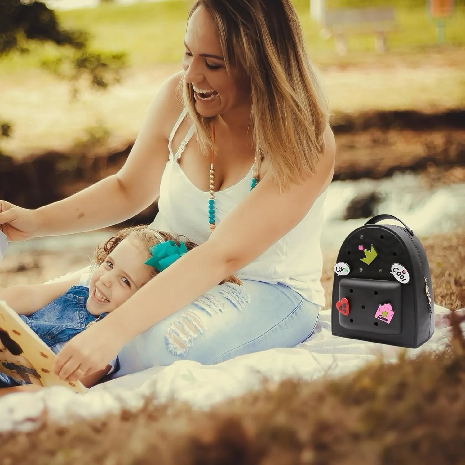 Cute Silicone Jelly Mini Backpack (2 Sizes) for Women Boys & Girls, Water-Resistant Lightweight Bag for Pool, Beach, Gym, Customizable Charms, Easy Clean (Black, Small Large)