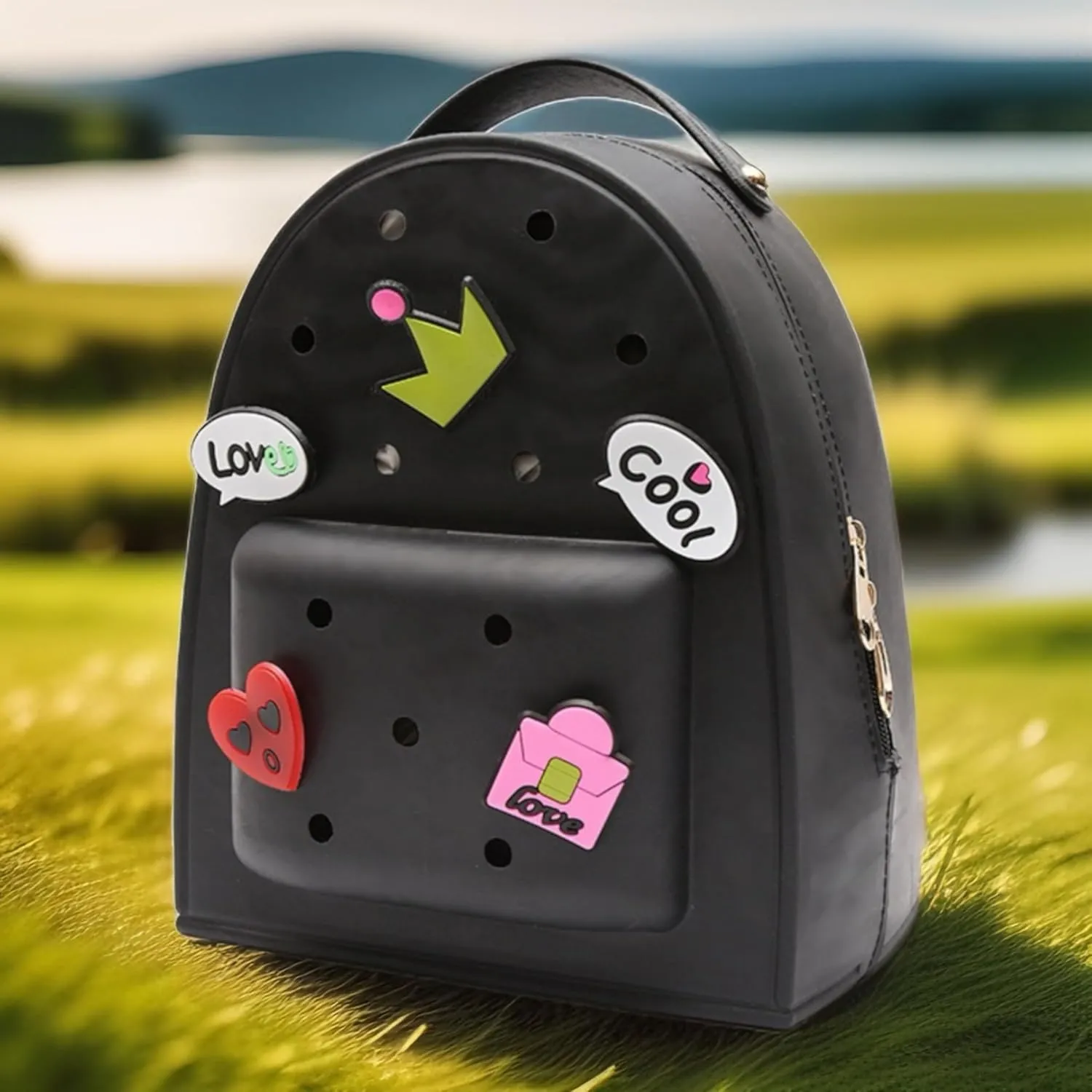 Cute Silicone Jelly Mini Backpack (2 Sizes) for Women Boys & Girls, Water-Resistant Lightweight Bag for Pool, Beach, Gym, Customizable Charms, Easy Clean (Black, Small Large)