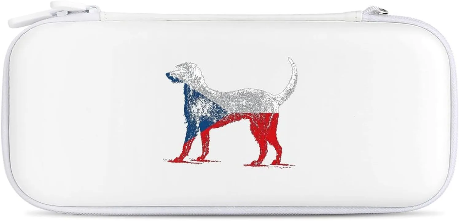 Czech Flag Wolfhound Dog Compatible with Switch Carrying Case Hard Travel Game Bag Pouch with 15 Games Accessories