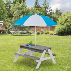 D-Road 3-in-1 Kids Outdoor Wooden Picnic Table with Adjustable Umbrella, Convertible Sand & Water Activity Table, Natural Cedar Wood, ASTM & CPSIA Certified, Gray