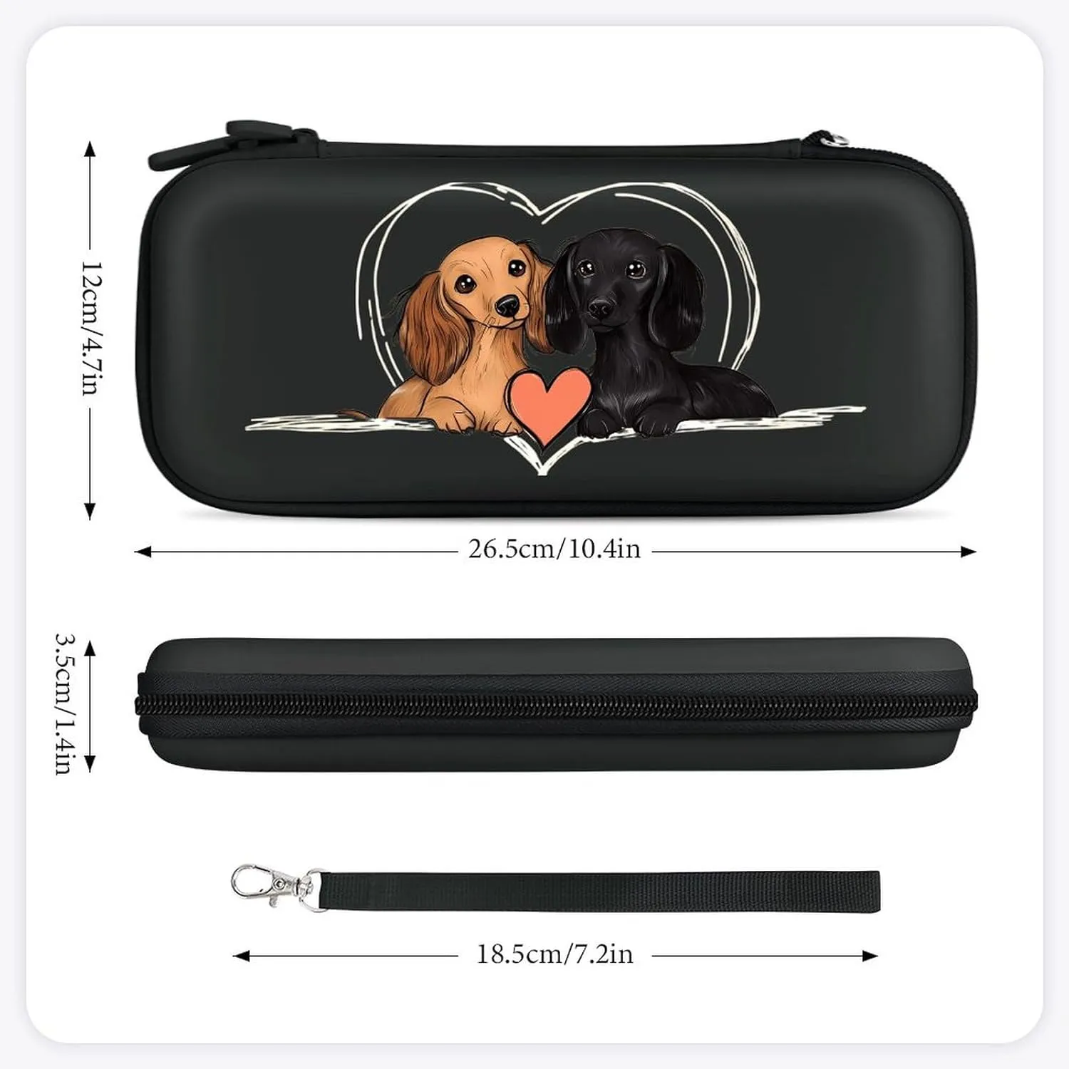 Dachshund Couple Lover Compatible with Switch Carrying Case Hard Travel Game Bag Pouch with 15 Games Accessories