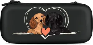 Dachshund Couple Lover Compatible with Switch Carrying Case Hard Travel Game Bag Pouch with 15 Games Accessories