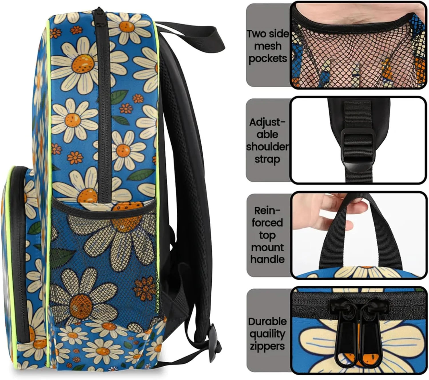 Daisy Custom Backpack with Name Cute Personalized Small Shoulder Bag Waterproof Travel Casual Backpack with Chest Strap 14.2in