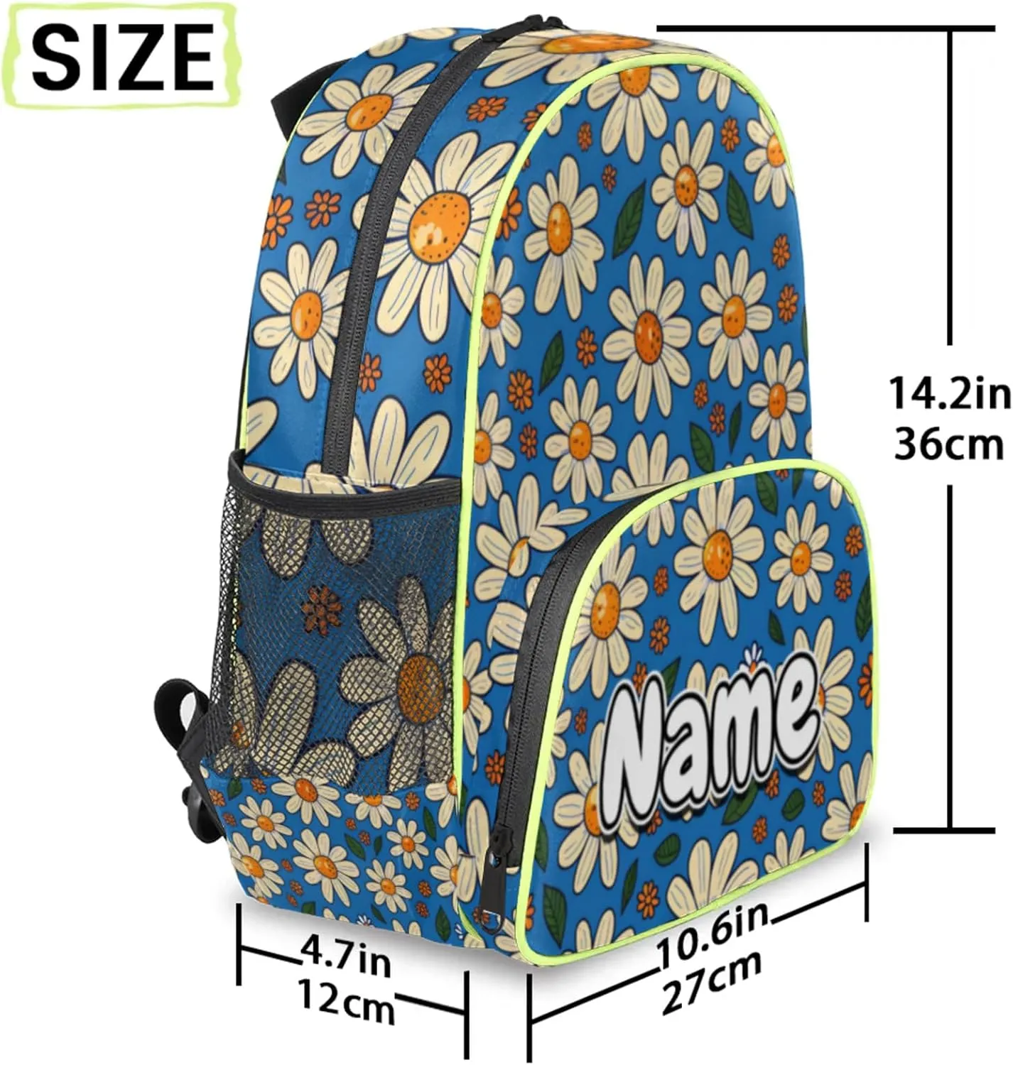 Daisy Custom Backpack with Name Cute Personalized Small Shoulder Bag Waterproof Travel Casual Backpack with Chest Strap 14.2in