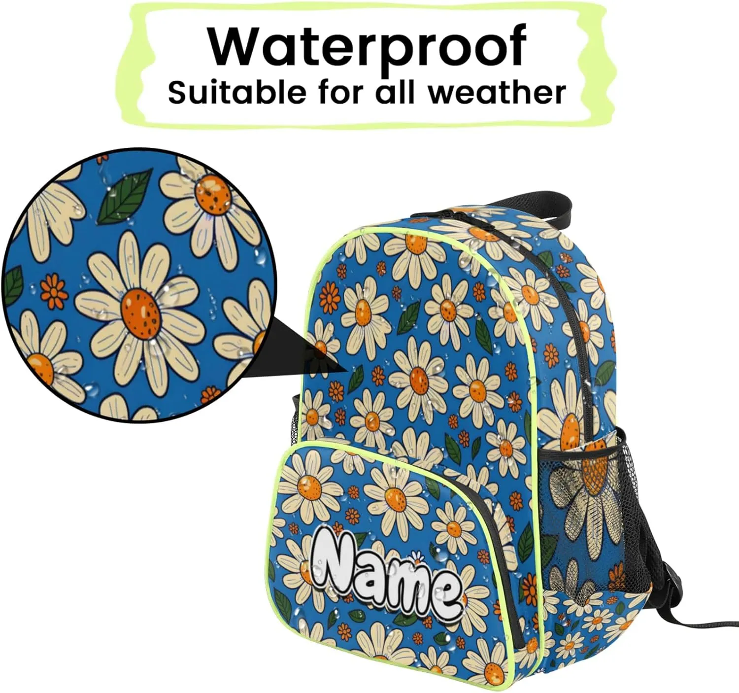 Daisy Custom Backpack with Name Cute Personalized Small Shoulder Bag Waterproof Travel Casual Backpack with Chest Strap 14.2in