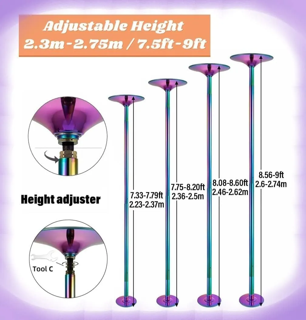 Dance Pole Professional Stripper Pole Spin and Static Dancing Pole for Home Apartment Club, Height Adjustable Stripper Pole with Extension, Loads 440lbs(‎372cm-380CM/12.2ft-12.5ft)