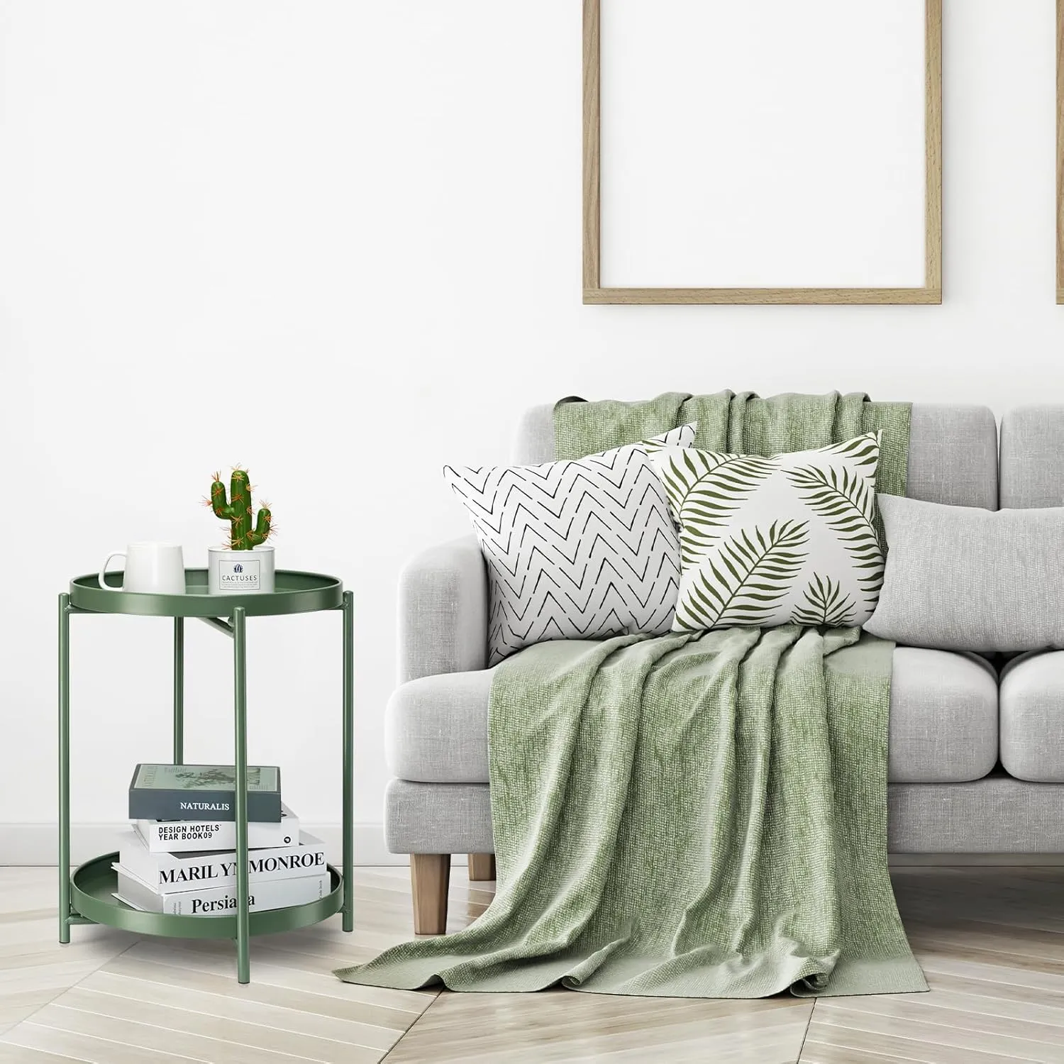 danpinera 2 Tier Metal Side Table with Removable Tray, End Table Outdoor Small Accent Table, Anti-Rust Green Nightstand for Bedroom Balcony Patio (Dark Green)