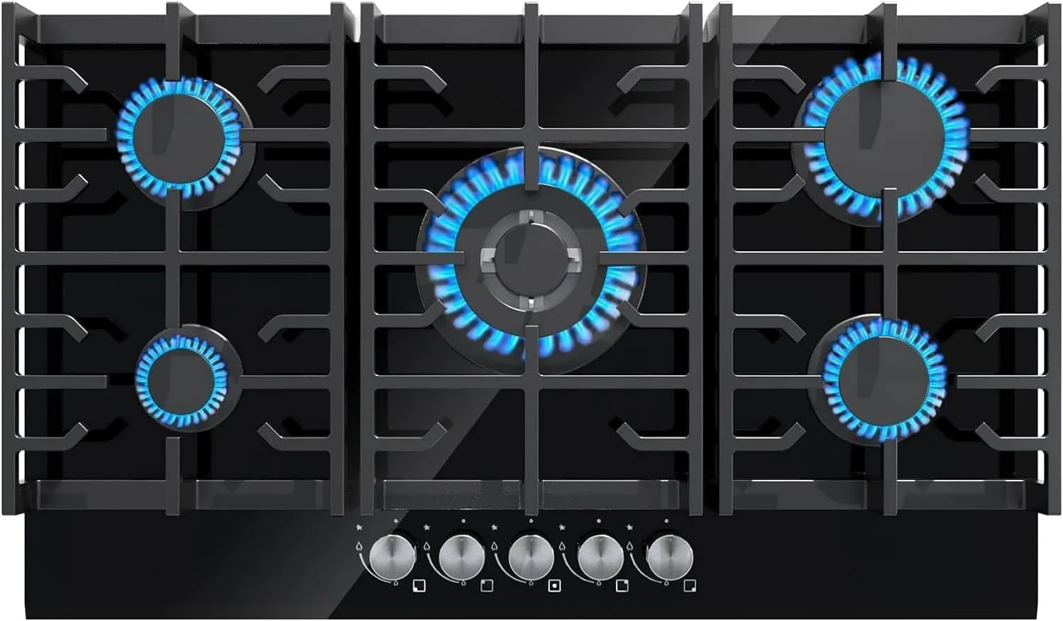Davivy 34" Built in Gas Cooktop,5 Burner Gas Stove Top,All Black Tempered Glass Surface Gas Cooktop - NG/LPG Convertible,36004 BTU,Dual Fuel,Thermocouple Protection,Easy Installation,CSA Certified
