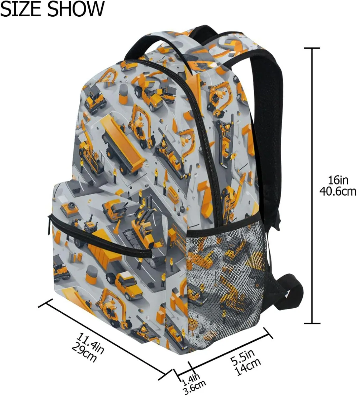 Day Backpack for Teenager Waterproof Laptop Bag with Chest Strap for College Work Construction Scene Concrete Mixer Truck
