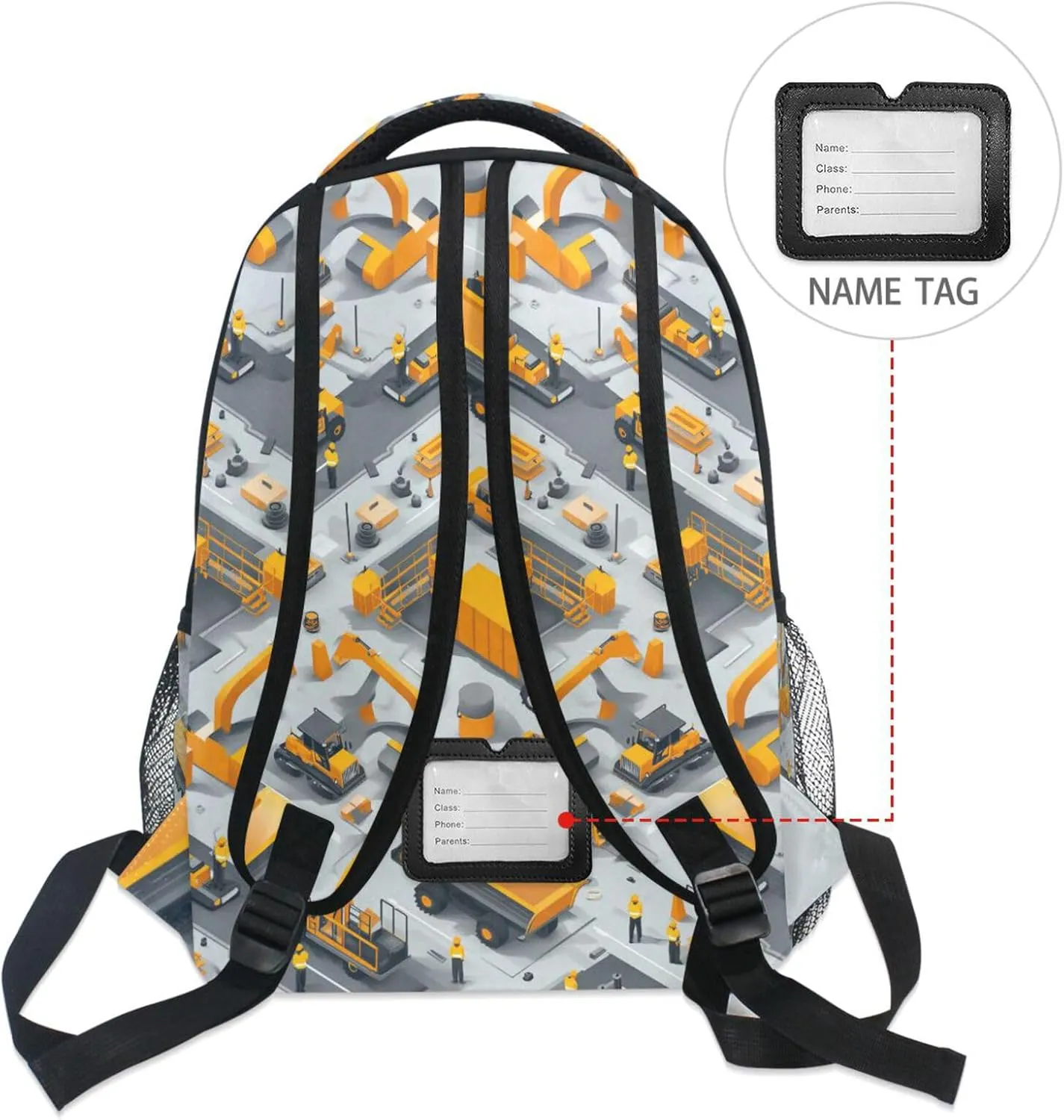 Day Backpack for Teenager Waterproof Laptop Bag with Chest Strap for College Work Construction Scene Concrete Mixer Truck