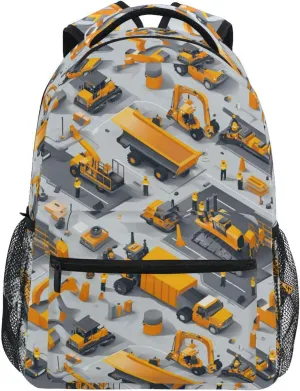Day Backpack for Teenager Waterproof Laptop Bag with Chest Strap for College Work Construction Scene Concrete Mixer Truck