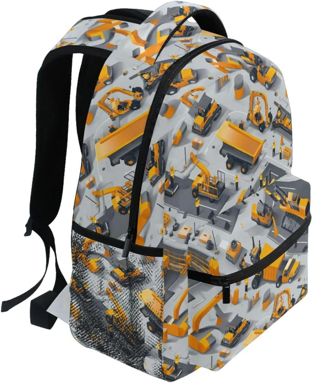 Day Backpack for Teenager Waterproof Laptop Bag with Chest Strap for College Work Construction Scene Concrete Mixer Truck