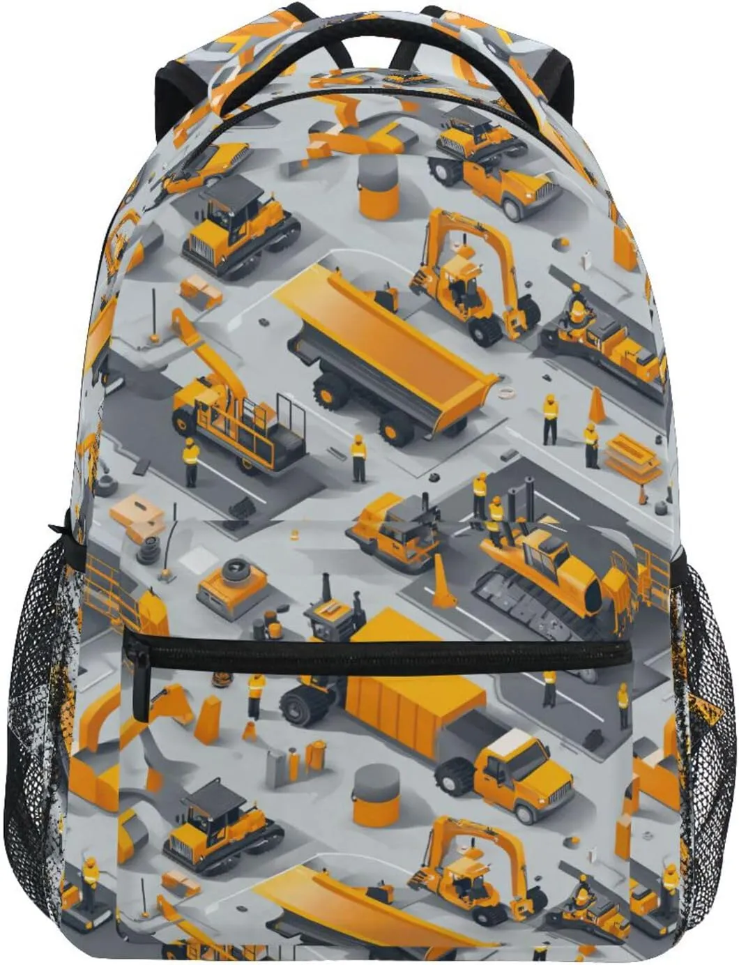 Day Backpack for Teenager Waterproof Laptop Bag with Chest Strap for College Work Construction Scene Concrete Mixer Truck