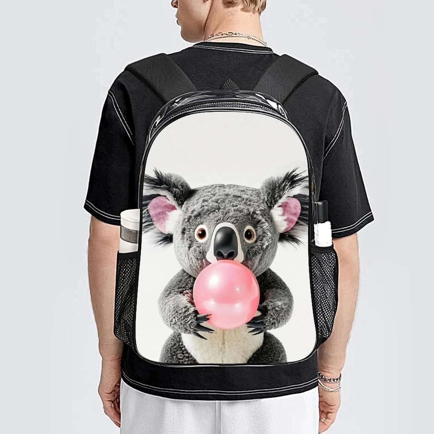 Daypack Backpack Anti-Theft Multipurpose Large Capacity Carry On Bag - Bubble Gum Cute Funny Koala Traveling & Camping Backpack Transparent Bag