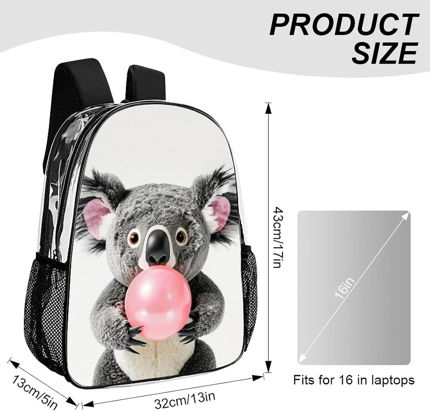 Daypack Backpack Anti-Theft Multipurpose Large Capacity Carry On Bag - Bubble Gum Cute Funny Koala Traveling & Camping Backpack Transparent Bag