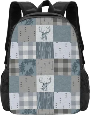 Deer Patchwork - Rustic Blue And Grey Lightweight Packable Backpack Travel Casual Hiking Daypack Foldable Backpack For Men Women