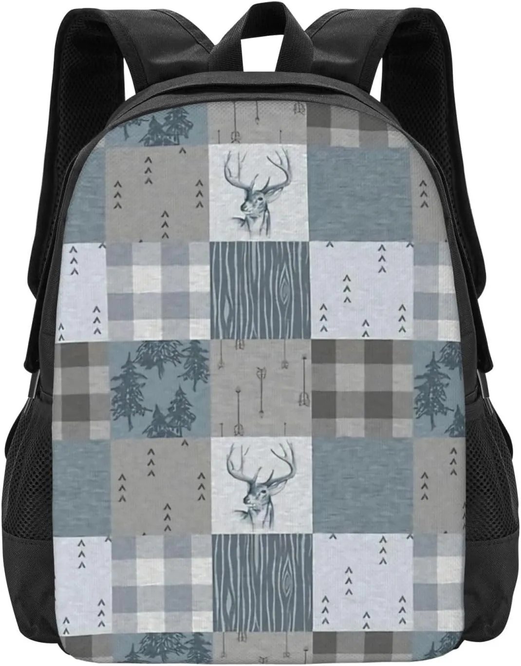 Deer Patchwork - Rustic Blue And Grey Lightweight Packable Backpack Travel Casual Hiking Daypack Foldable Backpack For Men Women
