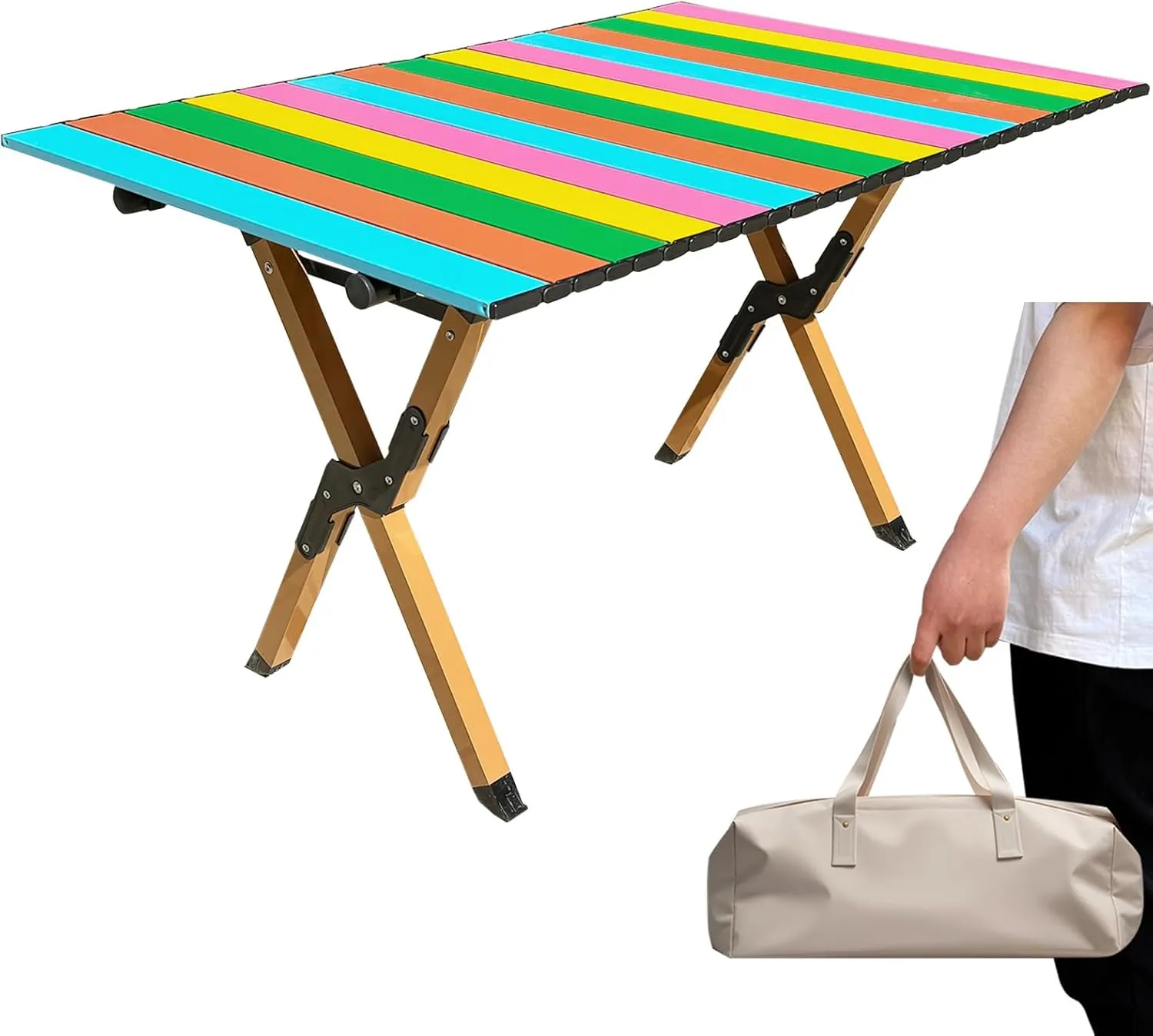 DEOMAi Folding Camping Table Support Up to 250 lbs Multipurpose Folding Table Adjustable Height with Carry Bag Portable Outdoor Table Suitable for Camping, Picnics, BBQ, RV Travel...