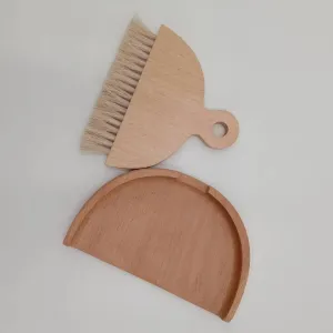 Desktop Table Dustpan and Brush Set for Home - Portable Cleaning Combo with Real Wood - Compact Brush for Sweeping