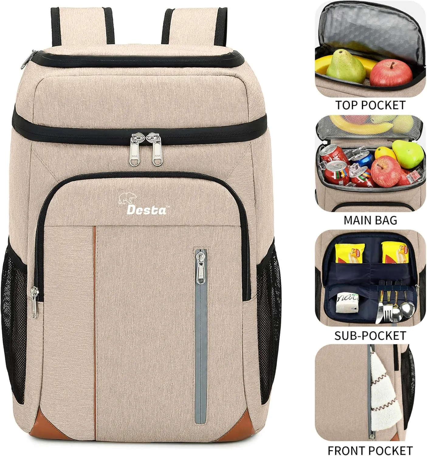 Desta™ 22L | Lightweight Insulated Backpack Cooler | Easy to Carry | Adjustable Shoulder Straps | Large Capacity | Hiking Backpack Men | Lunch Pack | Picnic | Made from 5mm Eco-Friendly EPE Foam