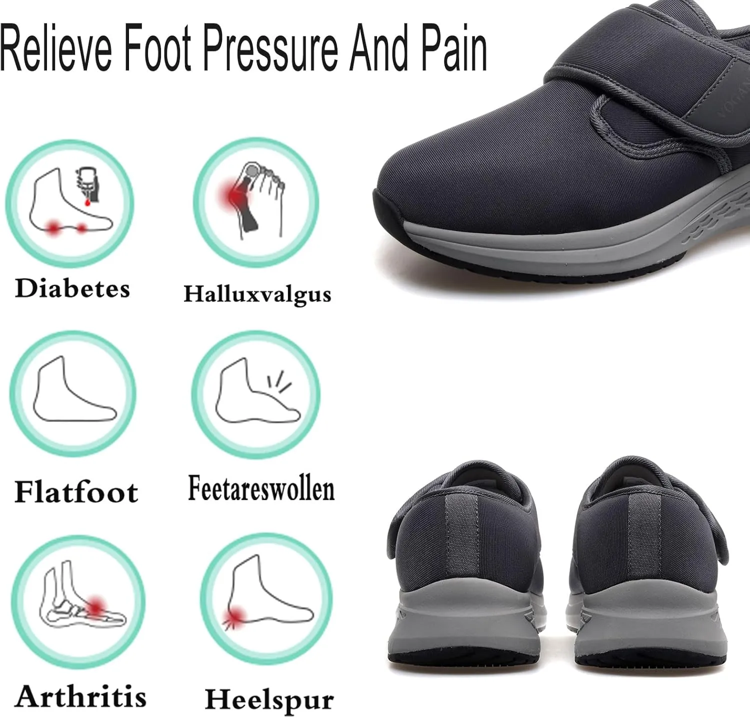 Diabetic Shoes for Men Adjustable Widch Orthopedic for Swollen Feet | Foot Pain Relief